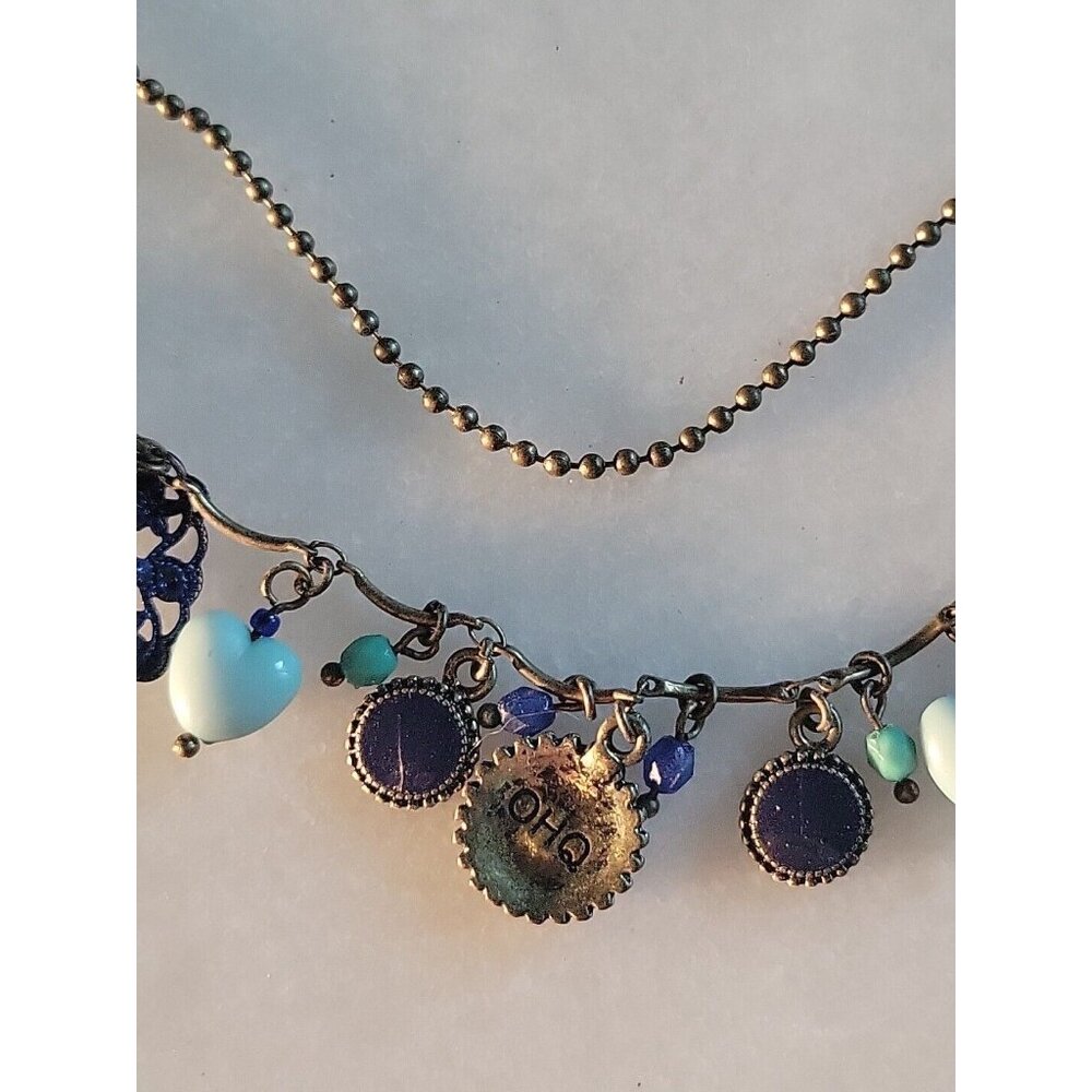 Turquoise Blue Color Beaded Charm Necklace Pendant And Earrings Set OHQ - Picture 6 of 14